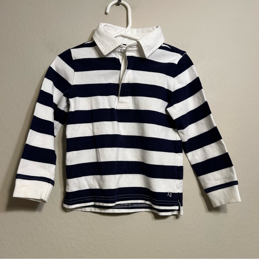 Janie and Jack Striped Navy & White Kids long sleeve Polo Shirt nautical Size 3